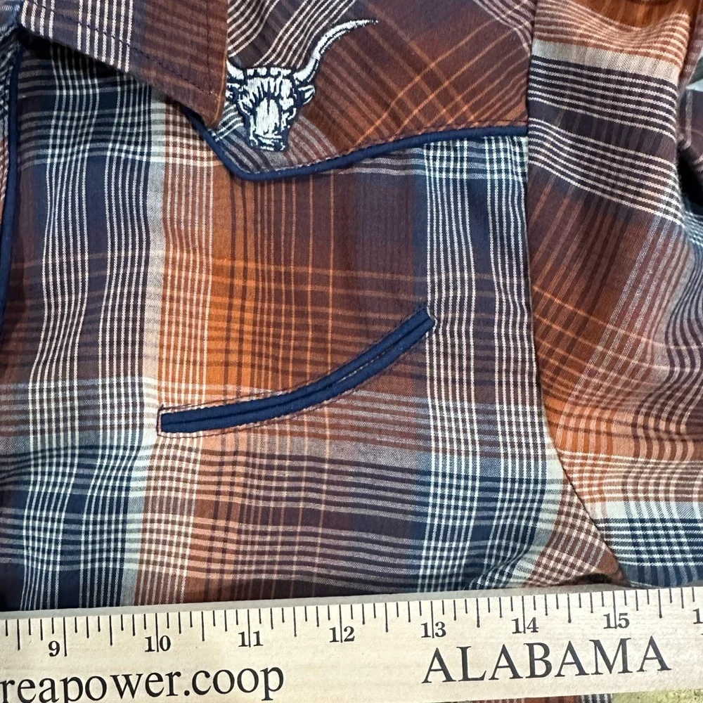 Roper Plaid Button Down Shirt Western Rodeo Festival Bulls Youth Lg